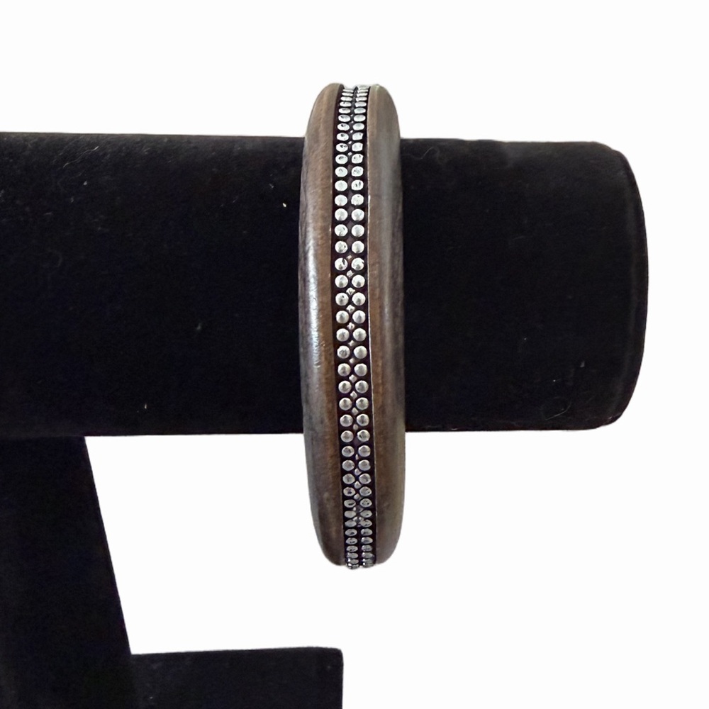 Wood Bangle Bracelet with Silver Accent Inlay